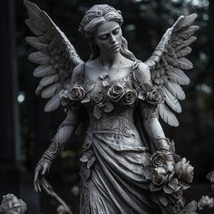 a statue of an angel with flowers in her hands