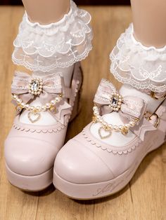 The price is for a pair of shoe clips only, others are not included. Cutecore Shoes, Pompom Shoes, Fairy Shoes, Jirai Kei, Cute Shoes Heels, Kawaii Shoes, Grooming Tips, Cute Heels, Aesthetic Shoes