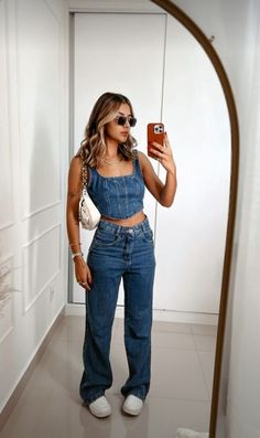 Corset And Jeans Outfit, Denim Corset Outfit, Corset And Jeans, Corset Outfit, Top Cropped, Summer Fashion Outfits, Denim Outfit