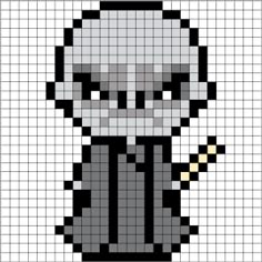 a pixellated image of a skeleton wearing a hat