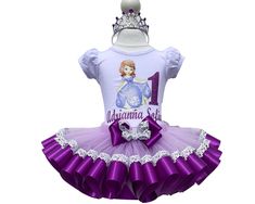 I offer you a beautiful birthday tutu outfit girls. NOTES FOR THE SELLER -Number for personalizing the top. -Name to personalize the vertex. -Need by date. Sleeve for the top - short, long. TOP. The top of it is 100% cotton. Size 3-24 months it is a bodysuit, 2T-10T it is a shirt. (Since it is more handmade always remember the shirt needs to be washed inside out, hand washed and air dried). SKIRT - made of soft tulle, edged at the bottom with a ribbon and decorated with a bow. Tutu is planted on Purple Princess Tutu Dress For First Birthday, Purple Princess Dress For Birthday, Birthday Tutu Outfit, Beautiful Birthday, Tutu Outfits, Birthday Tutu, Soft Tulle