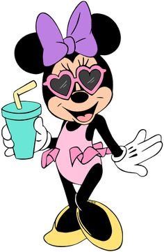 a cartoon minnie mouse with sunglasses and a drink