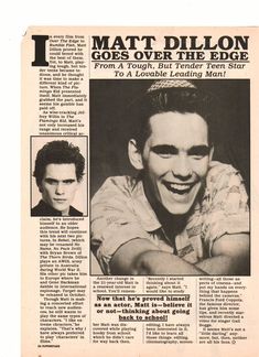 a newspaper article with an image of matt dillon on the front and back page