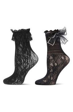 Sheer lace lends sultry energy to these ankle socks with ruffled cuffs and soft cushioning. Pack of two assorted pairs Nylon/spandex Machine wash, tumble dry Imported Socks With Lace, Lace Ankle Socks, Ruffled Socks, Sheer Socks, Lace Socks, Black Socks, Lace Ruffle, Book Decor, Ankle Socks