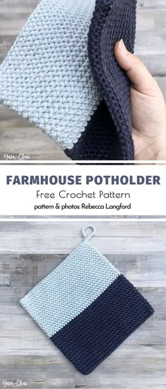 the finished crochet potholder is shown in two different colors