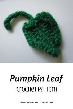 a crocheted pumpkin leaf is shown with the words pumpkin leaf written below it