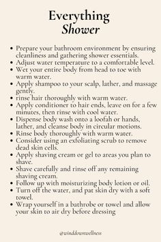 Discover the ultimate guide to a perfect "Everything Shower". Learn the step-by-step process to ensure a refreshing and revitalizing shower experience, from adjusting water temperature to applying moisturizer. Upgrade your shower routine now! everything shower, shopping guide, spa experience, home spa, shower gels, bath accessories, self-care, relaxation, rejuvenation, self-improvement, personal development, women wealth and wellness club The Everything Shower Routine, Shower Steps For Women, Bath Routine Steps, Bath Tips For Women, Fast Shower Routine, Everything Shower Routine Steps List, Everything Shower Aesthetic, Everything Shower List, Shower Care Routine