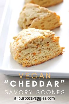 vegan cheddar'savory scones on a white plate