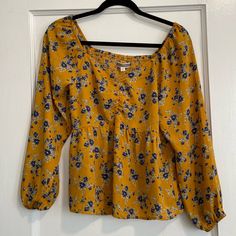 Pleione Yellow Floral Long Sleeved, Off The Shoulder Shirt. Perfect For Date Night Or A Night Out With The Girls. Never Worn, Still With Tags. Size: Small Yellow Floral Print V-neck Blouse, Yellow Floral Blouse, Navy Blouse, High Low Blouse, Bow Detail Dress, Flowy Tops, Shoulder Shirts, Long Sleeve Tunic, Sheer Sleeves