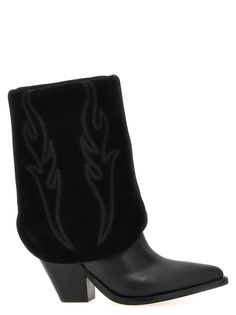 'Rancho Reverse' leather and suede boots with tone-on-tone embroidery, heel. Composition: 100% calfskin leather (Bos Taurus) Black Flat Ankle Boots, Boot Companies, Ankle Boots Flat, Lace Boots, Suede Boots, Boots Black, Manolo Blahnik, Womens Heels, Western Boots