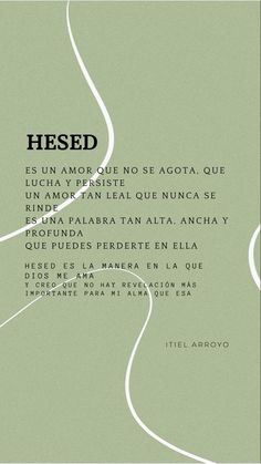 a poster with the words hesed written in black and white on a green background