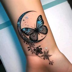 Flower With Butterfly Tattoo, Butterfly Tattoo Ideas For Women, Cool Wrist Tattoos, Hand And Finger Tattoos, Pretty Hand Tattoos, Butterfly Tattoos For Women, Tattoos For Women Flowers, Tattoos For Black Skin