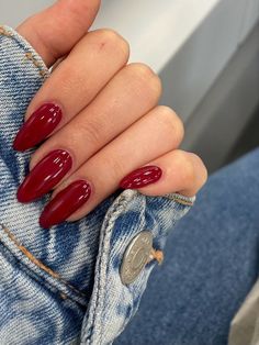 Gorgeous Red Nail Ideas | Fall Winter Nail Ideas | Cherry Red Nail Inspo #rednails #nailinspo Red Badem Nails, Scarlett Red Nails, Minimal Christmas Nails Red, Classy Red Almond Nails, Red Nails Pale Skin, Muted Red Nails, Perfect Red Nails, Cute Nail Designs Almond, Red Nail Shades