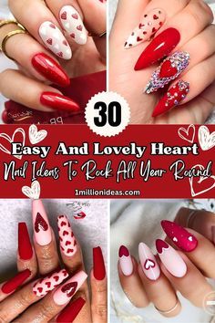 Valentine Nail Art, Heart Nail, Heart Nail Art, Stiletto Nails Designs, Burgundy Nails, Xmas Nails