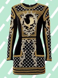 It’s HERE: Shop The Balmain For H&M Collection+#refinery29 Balmain Couture, H&m Collaboration, Balmain Dress, Fest Outfits, Outfit Collage, Mini Robes, Hm Dress, Embroidered Dress, Featuring Dress