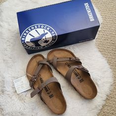 Brand New With Tags Comes With Original Box Style: Mayari Color: Mocca Size 38 Please Refer To Birkenstock Website Sizing For Questions On Sizing (I Am A Women's Size 8) Reason For Selling: Downsizing Tip: Bundle With Other Items In My Closet For Savings! Top Rated Seller Fast Shipping Smoke/Pet Free Home Black Birkenstocks, Taupe Sandals, Shoes Birkenstock, Vegan Sandals, Birkenstock Sandals Arizona, Birkenstock Brown, Two Strap Sandals, Double Strap Sandals, Birkenstock Women