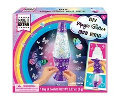 this is an image of a diy magic glitter lamp in a box with butterflies on it