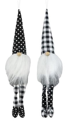 Plush Gnome Ornaments (Set of Two Assorted) : Black White - 8 Tall Gnome Christmas Wreath Black And White, Black And White Knombs Wreath, Fabric Gnomes, Gnome Christmas Decor, Felt Gnome, Stylish Wall Decor, Gnome Ornaments, Gnome Christmas, Check Fabric