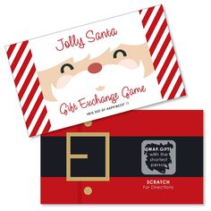 two business cards with santa's face on the front and bottom, one for each card