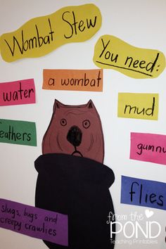 a door decorated with words and an image of a bear