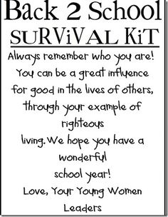 the back 2 school survival kit is shown in black and white with text on it