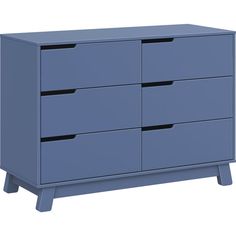 a blue dresser with four drawers on each drawer and two legs that are not in use