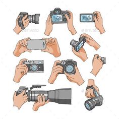 hands holding cameras and taking pictures