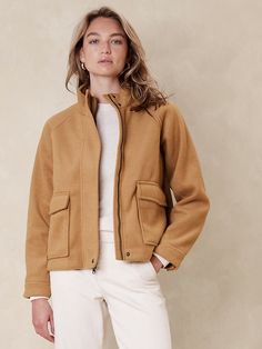 Brushed Short Jacket | Banana Republic Factory Banana Republic Women, Heavy Knit, Banana Republic Factory, Color Shorts, Short Jacket, Winter Style, Coats Jackets Women, Fleece Jacket, Banana Republic