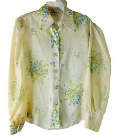 VTG 70s Womens Medium Pointed Collar Puff Sleeve Floral Button Shirt Disco USA  | eBay Vintage Disco, Gloria Steinem, Button Shirt, Womens Clothing Tops, Puff Sleeve, Women Accessories, Things To Sell, Collar, Clothes For Women