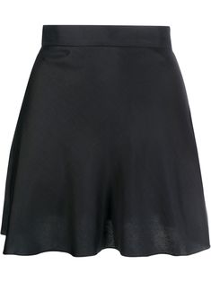 black silk pleat detailing high-waisted flared hem