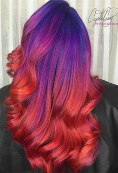 Sunset Hair Color Ombre, Sunset Hair Color, Sunset Hair, Lumpy Space, Galaxy Hair, Creative Hair Color, Colorful Sunset, Beautiful Hair Color