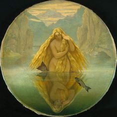 a painting of a woman sitting in the water