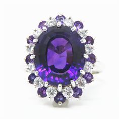 Diamonds tested and are natural Amethyst 13.6 x 11.5 x 8.6mm Metal tested 10k Ring top 20 x 17mm. Ring size 6.5 (Sizable) Total Weight with Setting: 6.9 grams Inventory: 6635FS1M958GD.8GHVS Please visit NYJewel Large Selection of Diamond and Fine Jewelry. Contact us If you have any questions or concerns regarding any items, please contact us via eBay message. Our office hours are from 9am to 5pm (Eastern time). We are closed on Thursdays and Saturdays. Details & Abbreviations Diamond 4Cs: VVS: very very slightly included. VS: very slightly included. SI: slightly included. I: included. Ct: carat (0.2 gram). RBC: Round Brilliant Cut. Color Stone: Genuine: A gem stone tested using heat based method gemstone tester, that separate it from glass and plastic imitations. Additional RI tested may b Golden Rings, We Are Closed, Diamond Cocktail Ring, Golden Ring, Purple Sapphire, Diamond Cocktail Rings, Color Stone, Gem Stone, Top 20