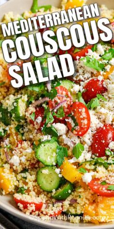 mediterranean couscous salad in a white bowl