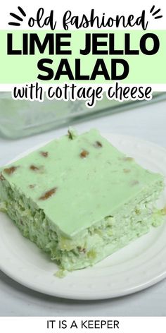 lime jello salad with cottage cheese on a white plate