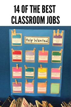 a classroom bulletin board with the words help wanted written on it and lots of books