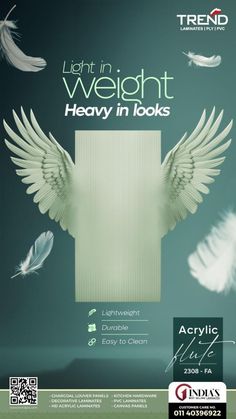 an advertisement with white feathers flying in the air and text that reads, light in weight heavy