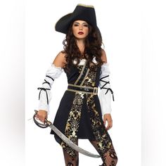 Pirate Costume - Leg Avenue Women's Black Sea Costume Size Large Nwt Cowgirl Halloween Costumes, Sea Costume, Pirate Dress, Cowgirl Halloween, Female Pirate Costume, Pirate Halloween Costumes, Leg Avenue, Pirate Costume, Cute Costumes