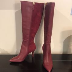 A Pair Of New, Never Worn Nine West Fallon Burgundy Leather And Suede Knee High Wide Calf Boots, Size 6.5. Boots Are In Like New Condition. Red Leather Boots For Work, Burgundy Boots For Office Use In Fall, Burgundy Boots For Office Wear In Fall, Red Leather Wide Calf Boots, Red Wide Calf Leather Boots, Wide Calf Boots, Wide Calf, Calf Boots, Nine West Shoes