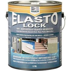 a paint can with the words elasto lock on it and steps painted in white