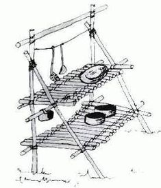 a drawing of an upside down shelf with various items on it