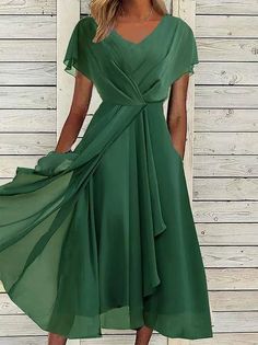 Women's Short Sleeve Summer Plain Lace Chiffon V Neck Tea Party Wedding Guest Mother of the Bride Elegant Maxi Formal A-Line Dress Green Purple Blue | justfashionnow Green V-neck Chiffon Party Dress, Summer Banquet A-line Chiffon Dress, Green Chiffon Dress For Wedding Guest, Green V-neck Chiffon Dress For Wedding, Banquet Chiffon Dress, Green Chiffon Dress For Summer Wedding, Green Chiffon Summer Wedding Dress, Green A-line Chiffon Dress, Flowy Green Chiffon Dress For Wedding