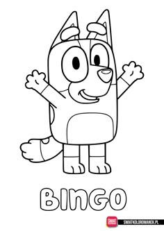 a cartoon character with the word blinggo on it's chest and hands up