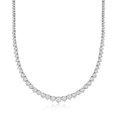 Ross-Simons - 5.00ct t. w. Diamond Graduated Tennis Necklace in Silver. 18". It's the timeless tennis necklace with no shortage of sparkle! Polished sterling silver settings boast 5.00 ct. t. w. round brilliant-cut diamonds that grace the neckline with glimmer and gleam. Make this classic part of your collection in all its sparkling glory. Graduates from 1/16" to 1/4" wide. Figure 8 safety. Push-button clasp, diamond tennis necklace. Diamond birthstones are the perfect gift for April birthdays. Graduated Tennis Necklace, Tennis Necklace Diamond, Gold Gradient, Diamond Earrings Studs Round, Diamond Tennis Necklace, Diamond Birthstone, Diamond Jewelry Necklace, Figure 8, Fashion Capsule