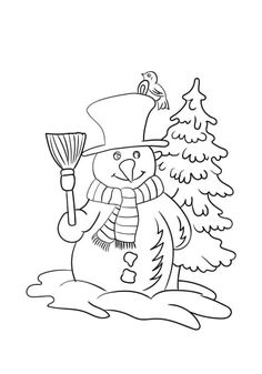 a snowman holding a broom in his hand