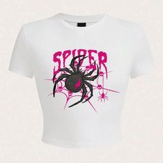 Embrace your daring side with the Pink Venom Spider Crop Top! With an iron-on spider and spider web print design in hot pink and black, this bold top perfectly captures the aesthetic of BLACKPINK's song "Pink Venom." Take on the world in this daring yet cute statement piece! 🕷💖 Size Chart: Size Bust (cm) Shoulder (cm) Sleeve (cm) Length (cm) Bust (in) Shoulder (in) Sleeve (in) Length (in) S 78 33 13 42 30.71 12.99 5.12 16.54 M 80 34 13 46 31.5 13.39 5.12 18.11 L 82 35 14 48 32.28 13.78 5.51 18 Pink Punk Top For Halloween, Black Rave Top For Halloween, Edgy Pink Halloween Top, Pink Emo Top With Graphic Print, Pink Emo Tops With Graphic Print, Pink Emo Top With Letter Print, Pink Emo Tops With Letter Print, Halloween Rave Tops With Graphic Print, Rave Tops With Graphic Print For Halloween