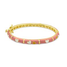 Peach/White/Yellow Hearts Kids Bangle Bracelet - SHOPKURY.COM Pink Heart Bangle Bracelet For Valentine's Day, Pink Heart Bangle For Valentine's Day, Gold Heart-shaped Bangle, Yellow Adjustable Jewelry For Valentine's Day, Yellow Friendship Bangle Jewelry, Baby Jewelry Gold, Kids Bangles, Yellow Hearts, Bronze Earrings