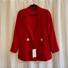 Nwt Zara Oversize Red Blazer Size S, In A Stunning Scarlet Red. An On Trend Oversize Blazer With White Buttons, Perfect For The Holidays Or For Work! Red Spring Blazer With Button Closure, Chic Red Oversized Outerwear, Red Blazer With Button Closure For Spring, Zara Red Blazer For Fall, Zara Red Blazer For Spring, Zara Red Spring Blazer, Classic Red Blazer For Spring, Chic Red Zara Outerwear, Zara Red Formal Outerwear