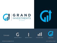 the logo for an investment firm is shown in blue and gray colors, with two arrows pointing