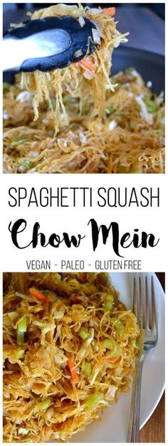 spaghetti squash chow mein is an easy and delicious dish that's ready in under 30 minutes